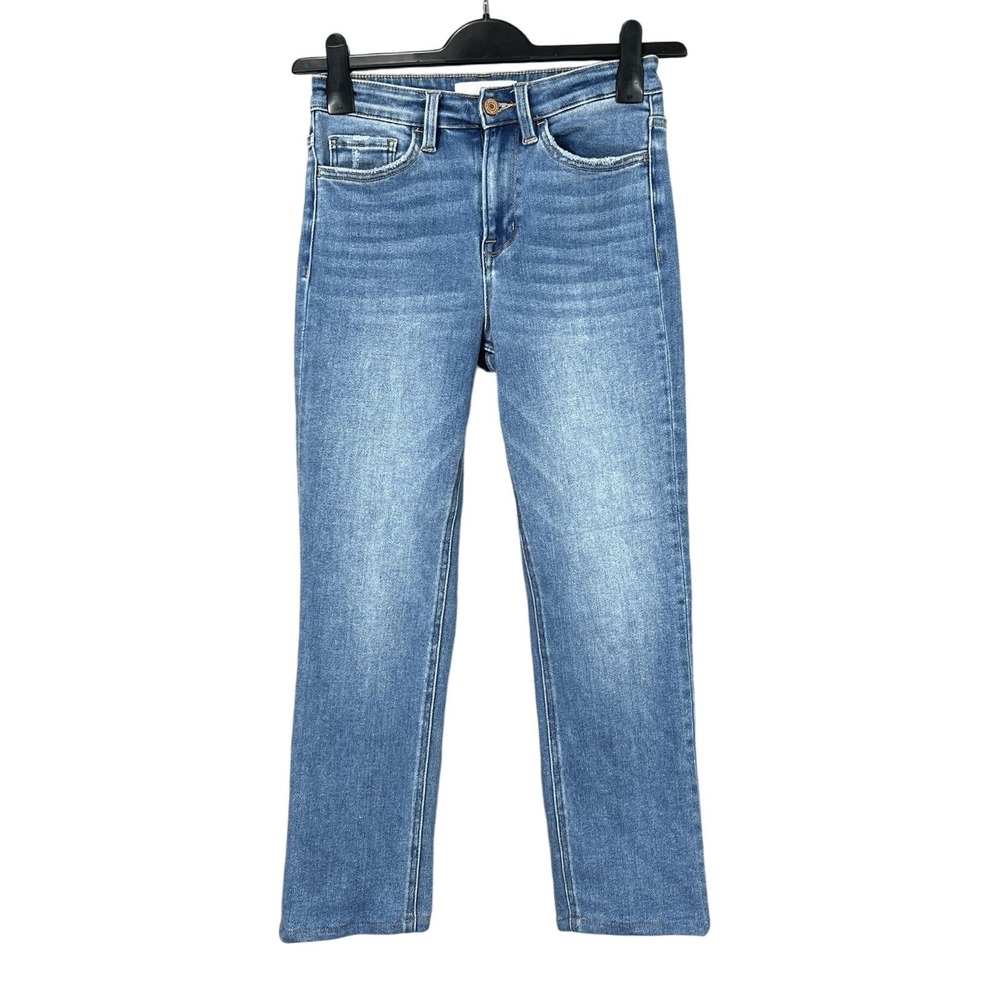 VERVET Defeat SLIM FIT Blue STRETCH DENIM High-Rise STRAIGHT LEG Crop Jeans 26